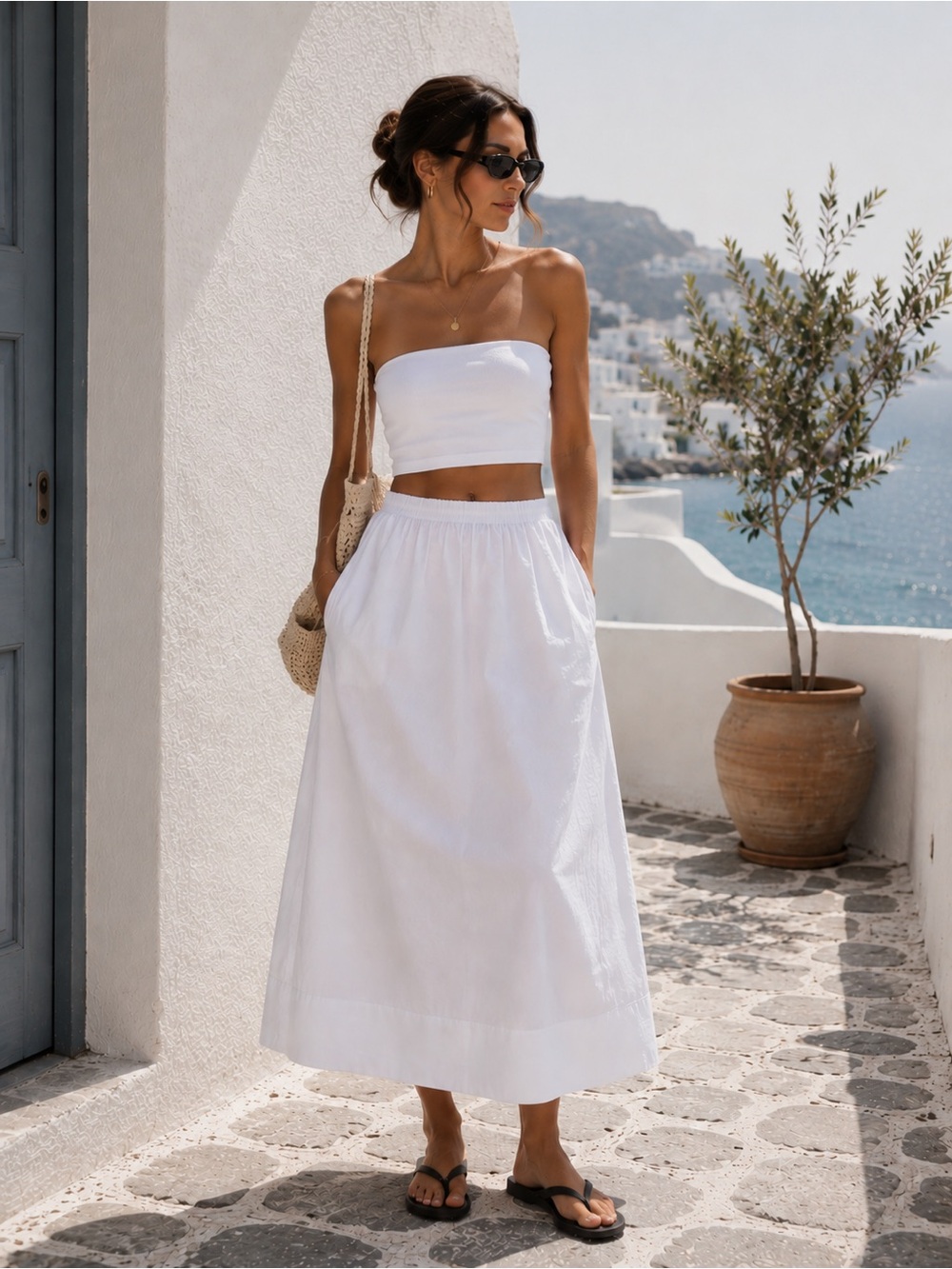 NEW Theory Women’s Easy Midi Skirt White City Poplin